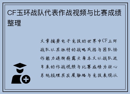 CF玉环战队代表作战视频与比赛成绩整理